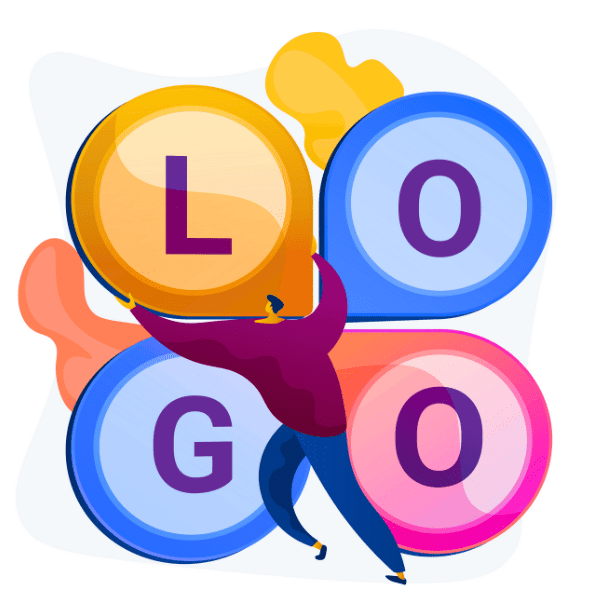 Illustration of LOGO with a purple dressed man