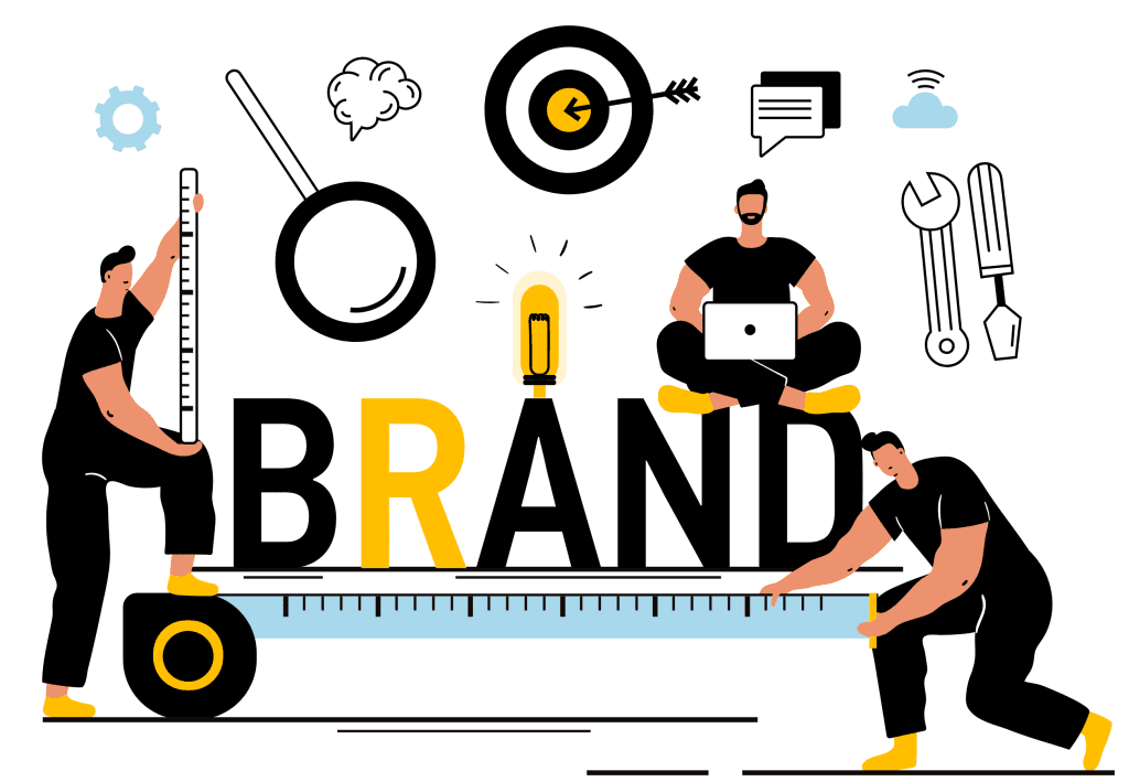 Men's around brand with other things around "BRAND" illustration