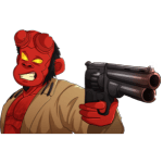 Red Devil character with gun