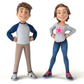 Fun 3D cartoon teenage kids a boy and girl